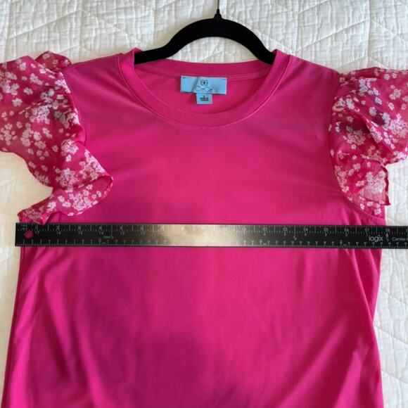 NWT CeCe Hot Pink Knit Top with Flutter Sleeves – Size S - Picture 6 of 7